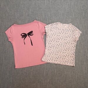 abercrombie kids lot pink bow tee white floral short sleeved top girls 9/10